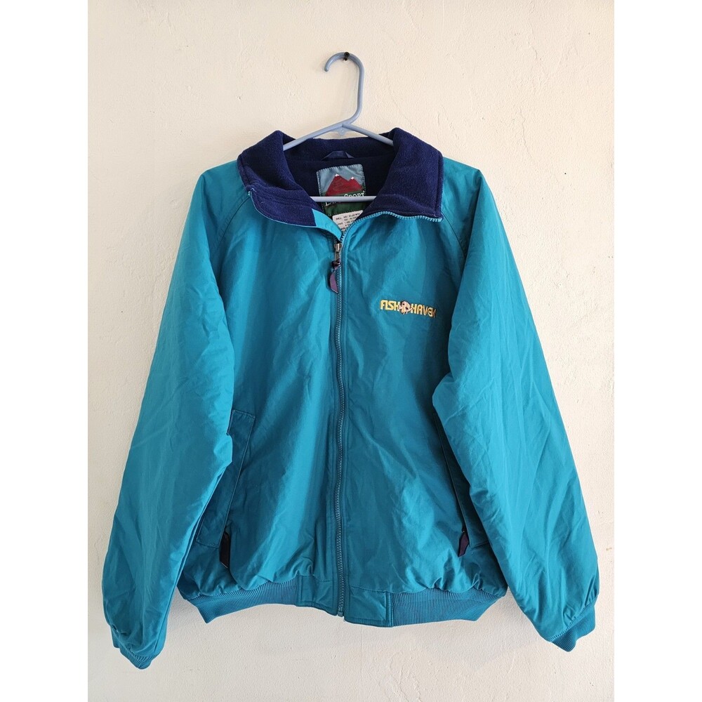Lands' End Fish Haven SquallJacket Blue Green Sz L Fleece Lined Zip Long Sleeve